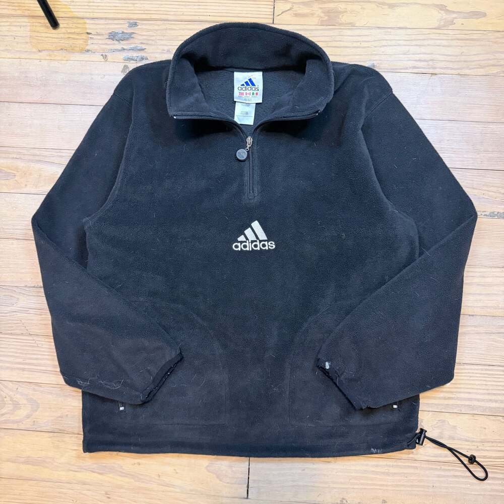 Vintage 90s Adidas Center Logo Embroidered Half Zip Fleece Pullover Black Small